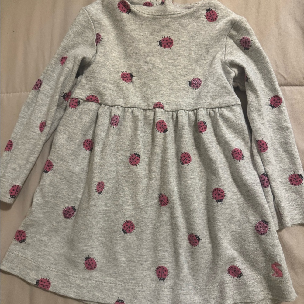 Joule Clothing Gray Knit Dress with Pink Ladybug Print